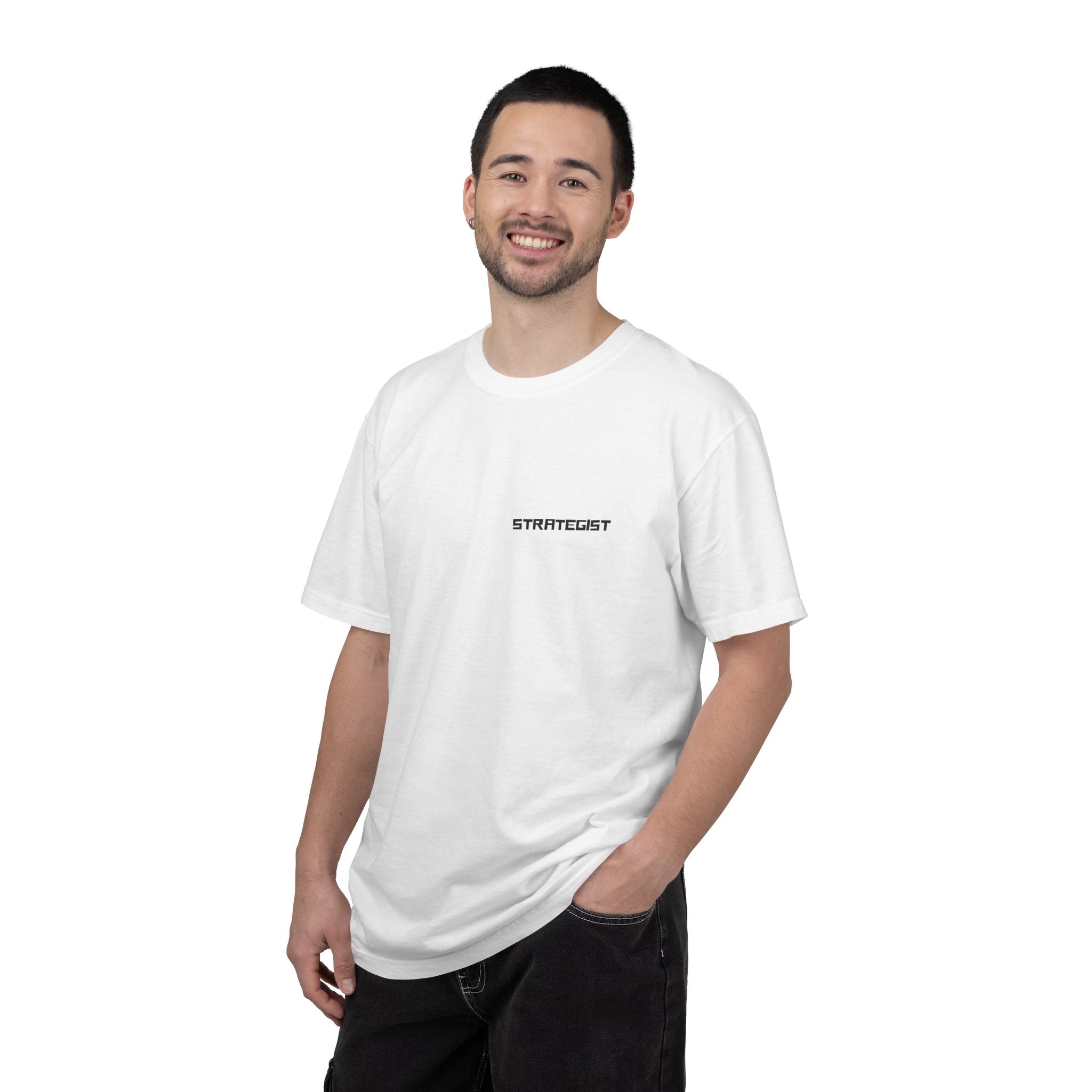 Strategist Minimalist Tee — Small Chest Text Graphic T-Shirt