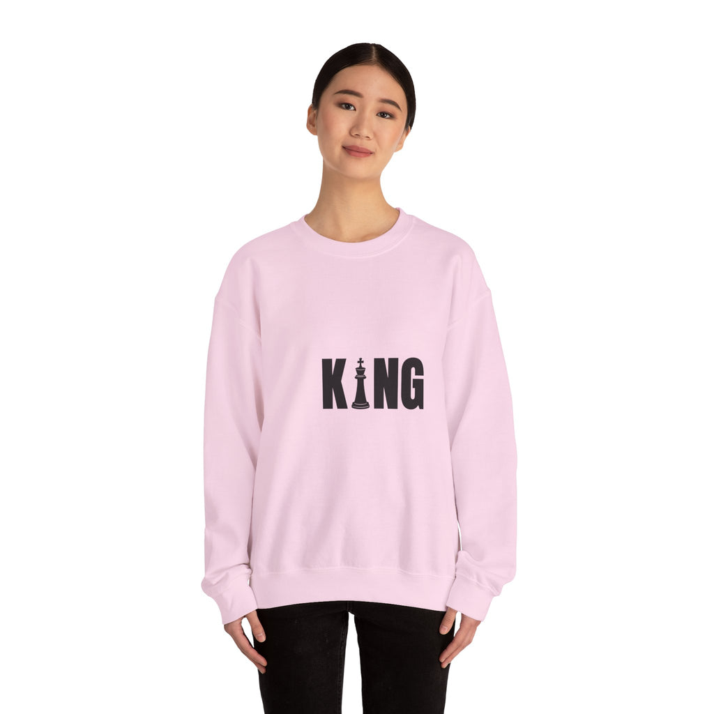 King Chess Piece Crewneck Sweatshirt — Minimalist Chess King Graphic