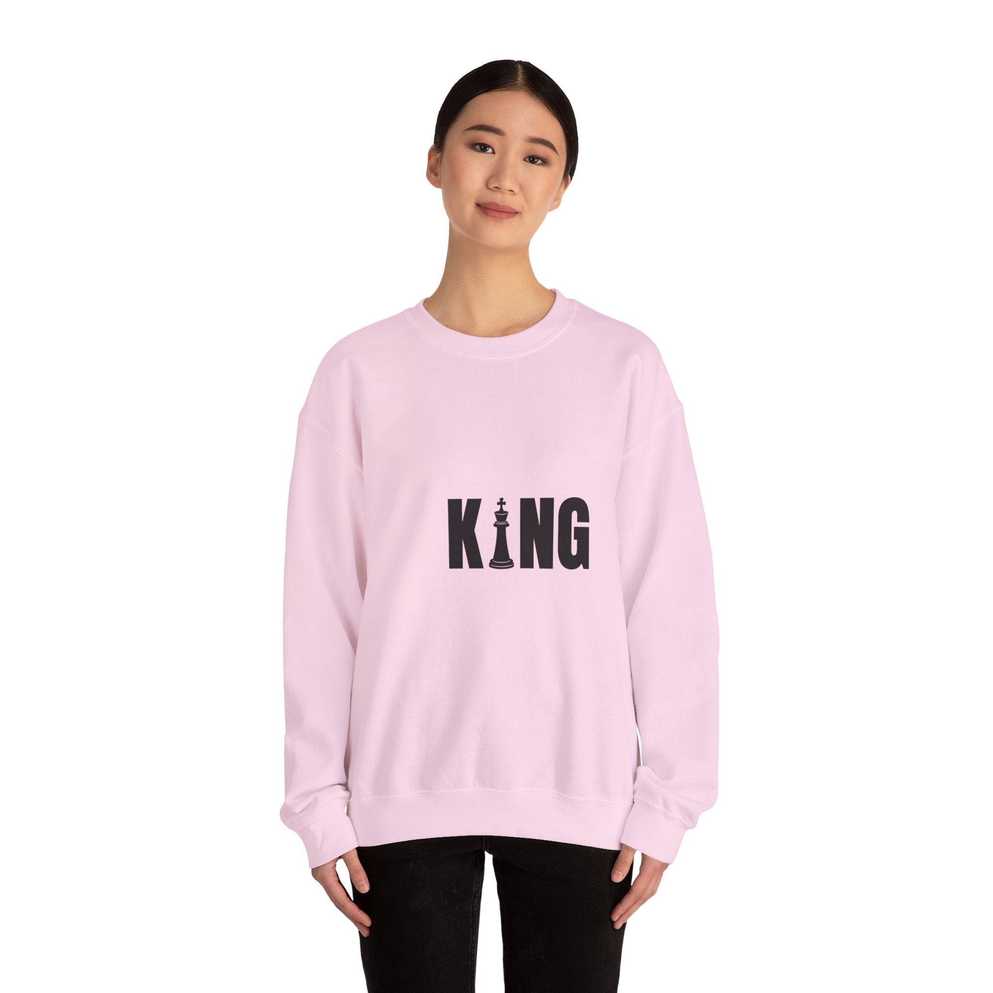 King Chess Piece Crewneck Sweatshirt — Minimalist Chess King Graphic