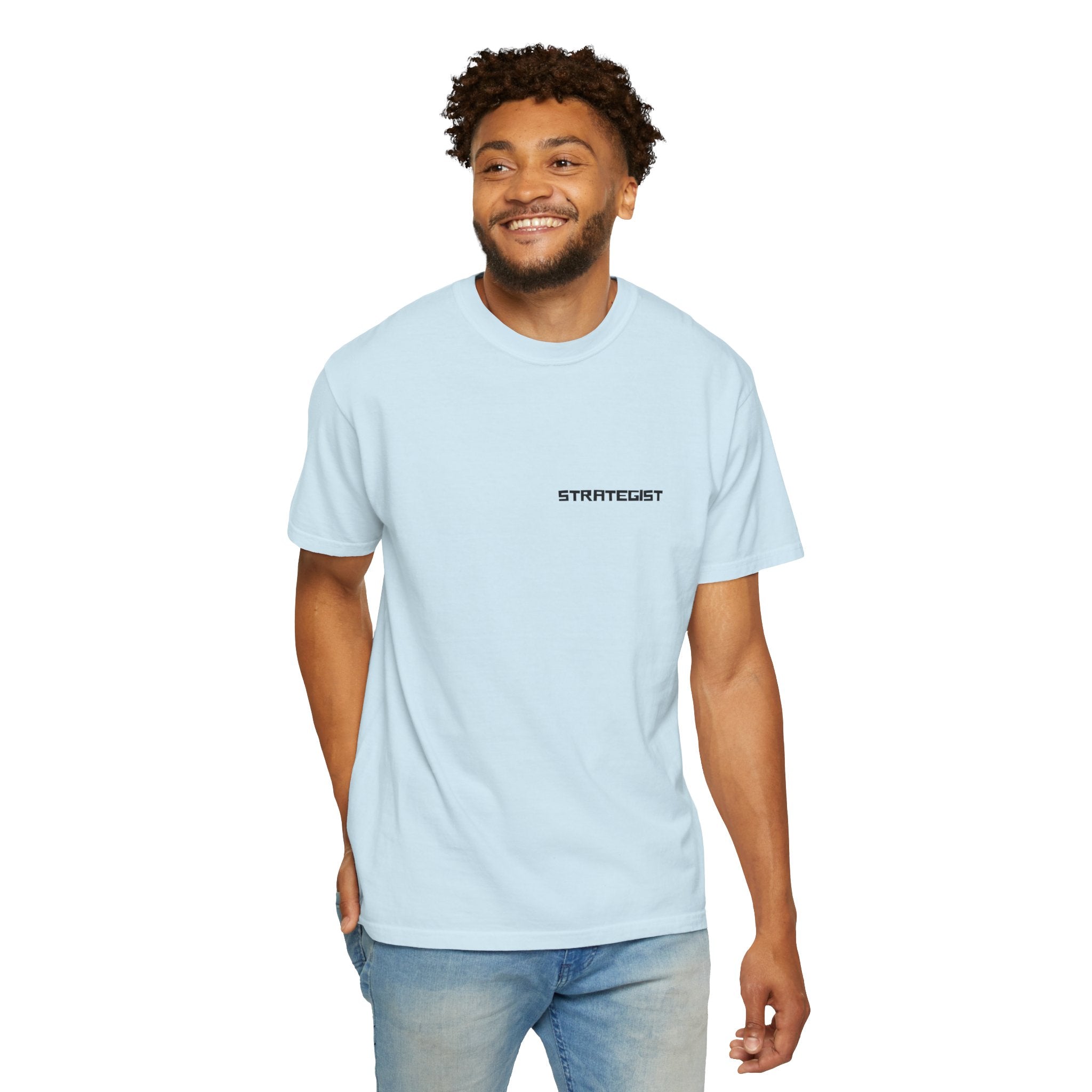 Strategist Minimalist Tee — Small Chest Text Graphic T-Shirt