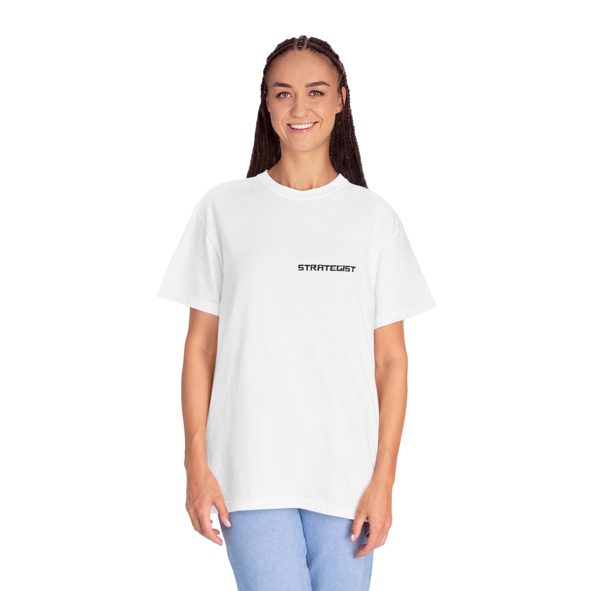 Strategist Minimalist Tee — Small Chest Text Graphic T-Shirt