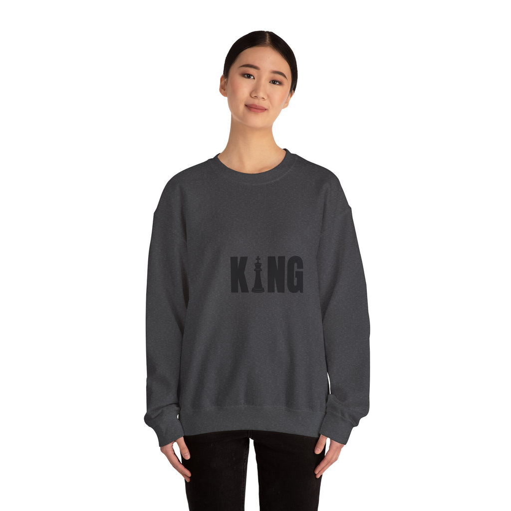 King Chess Piece Crewneck Sweatshirt — Minimalist Chess King Graphic
