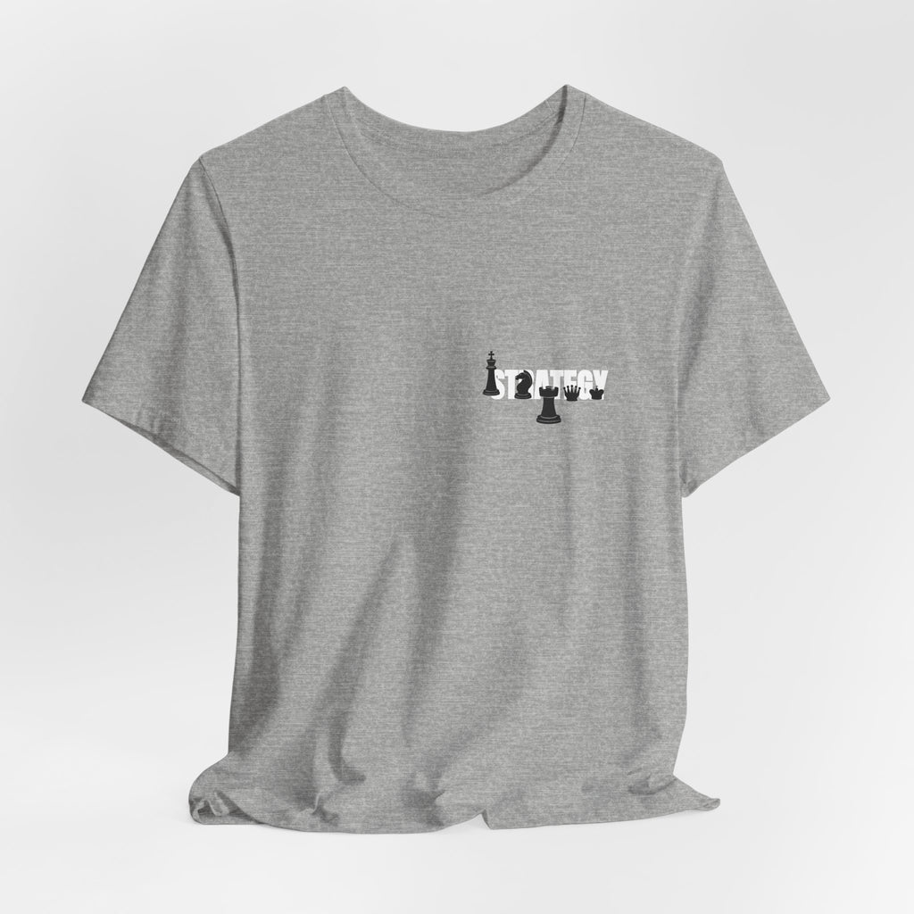 Chess Piece Minimalist Tee — Tiny King, Queen, Bishop Chest Design