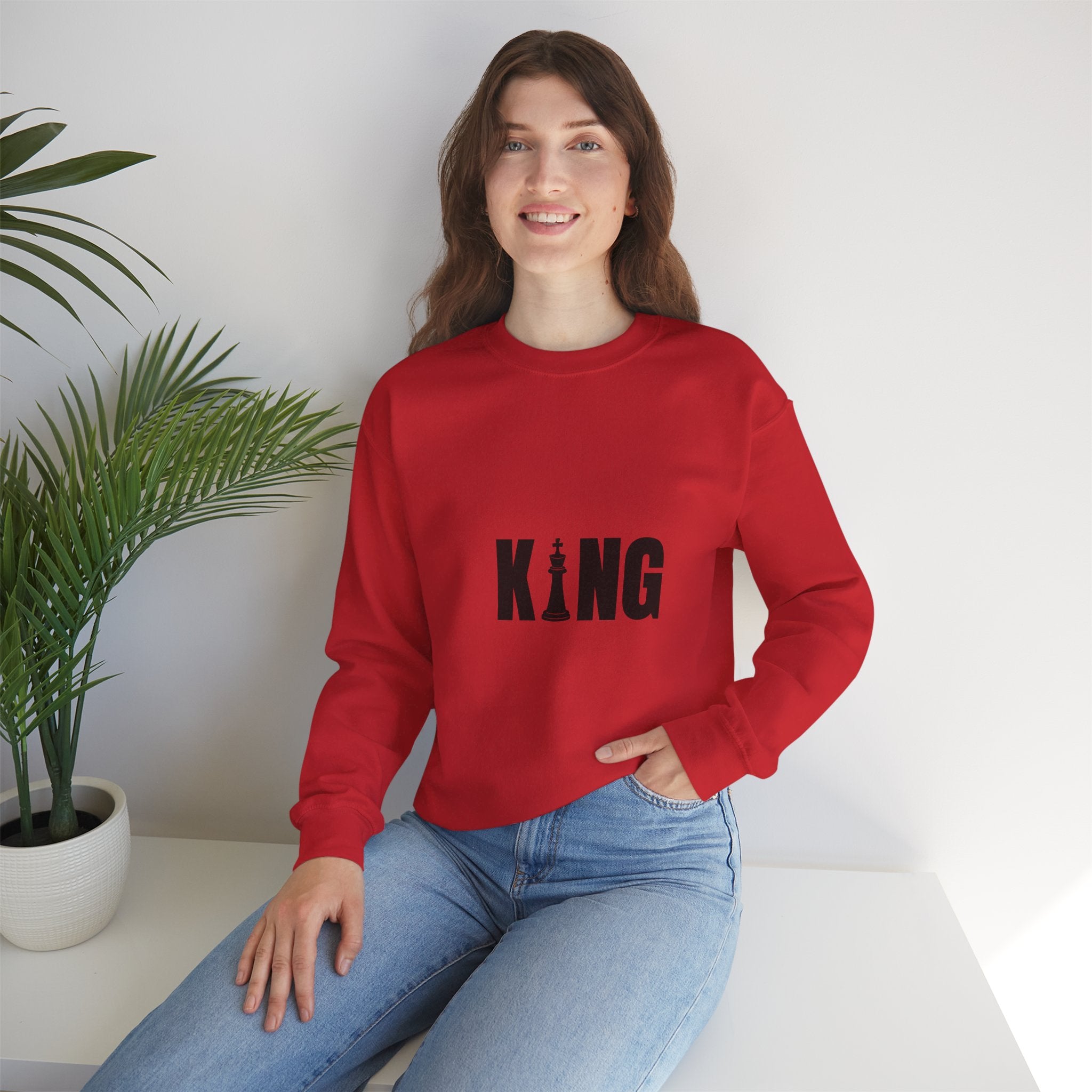 King Chess Piece Crewneck Sweatshirt — Minimalist Chess King Graphic