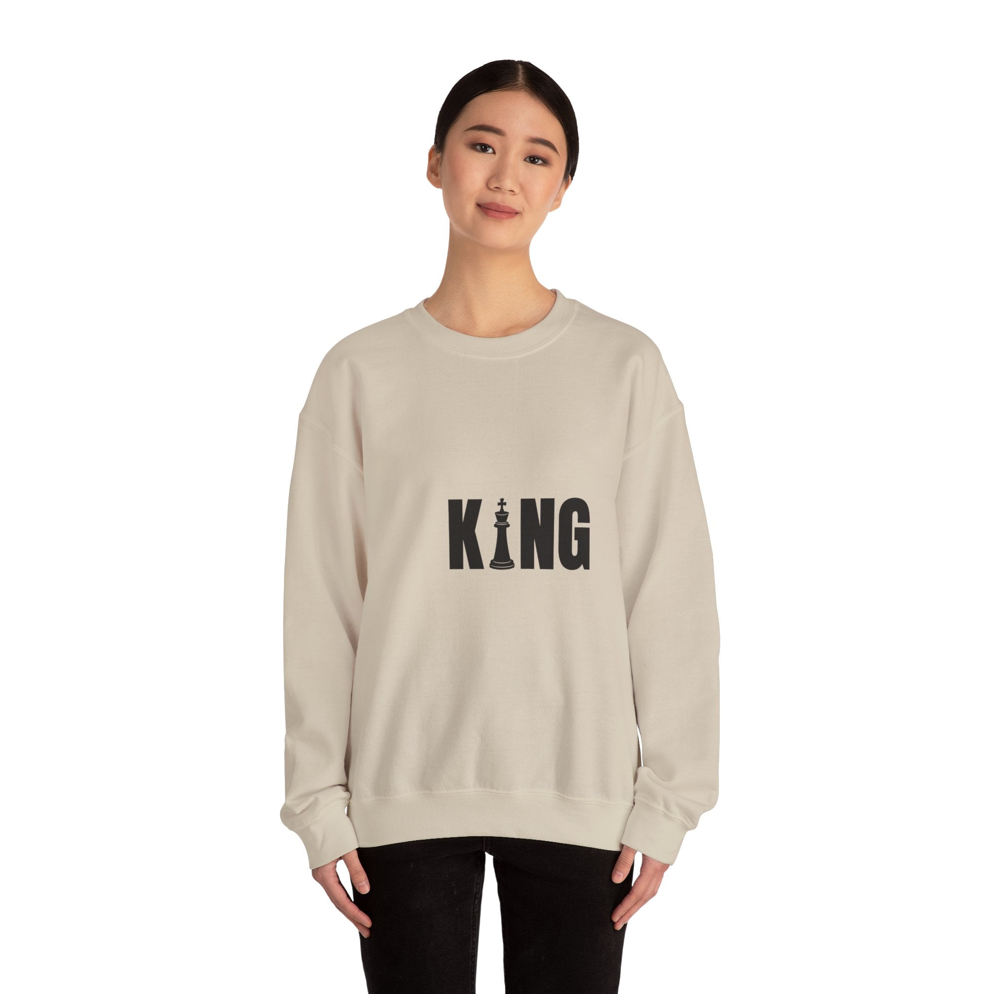 King Chess Piece Crewneck Sweatshirt — Minimalist Chess King Graphic