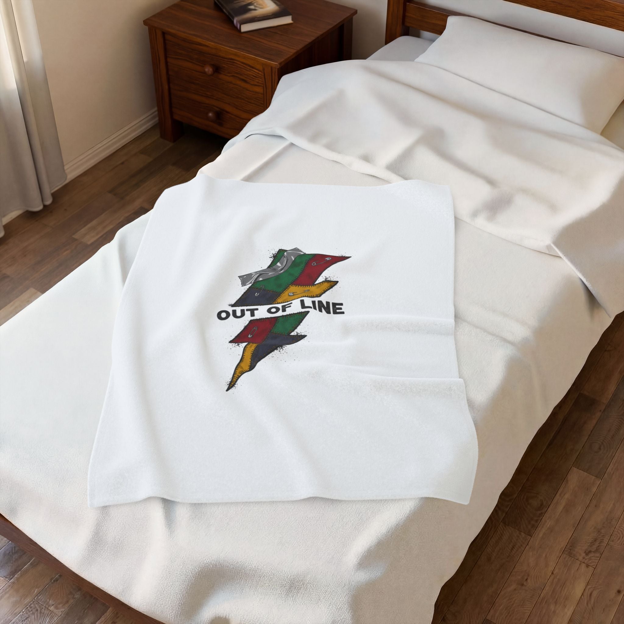 Out of Line lightning bolt velveteen blanket | grunge plaid revival, 90s rock aesthetic