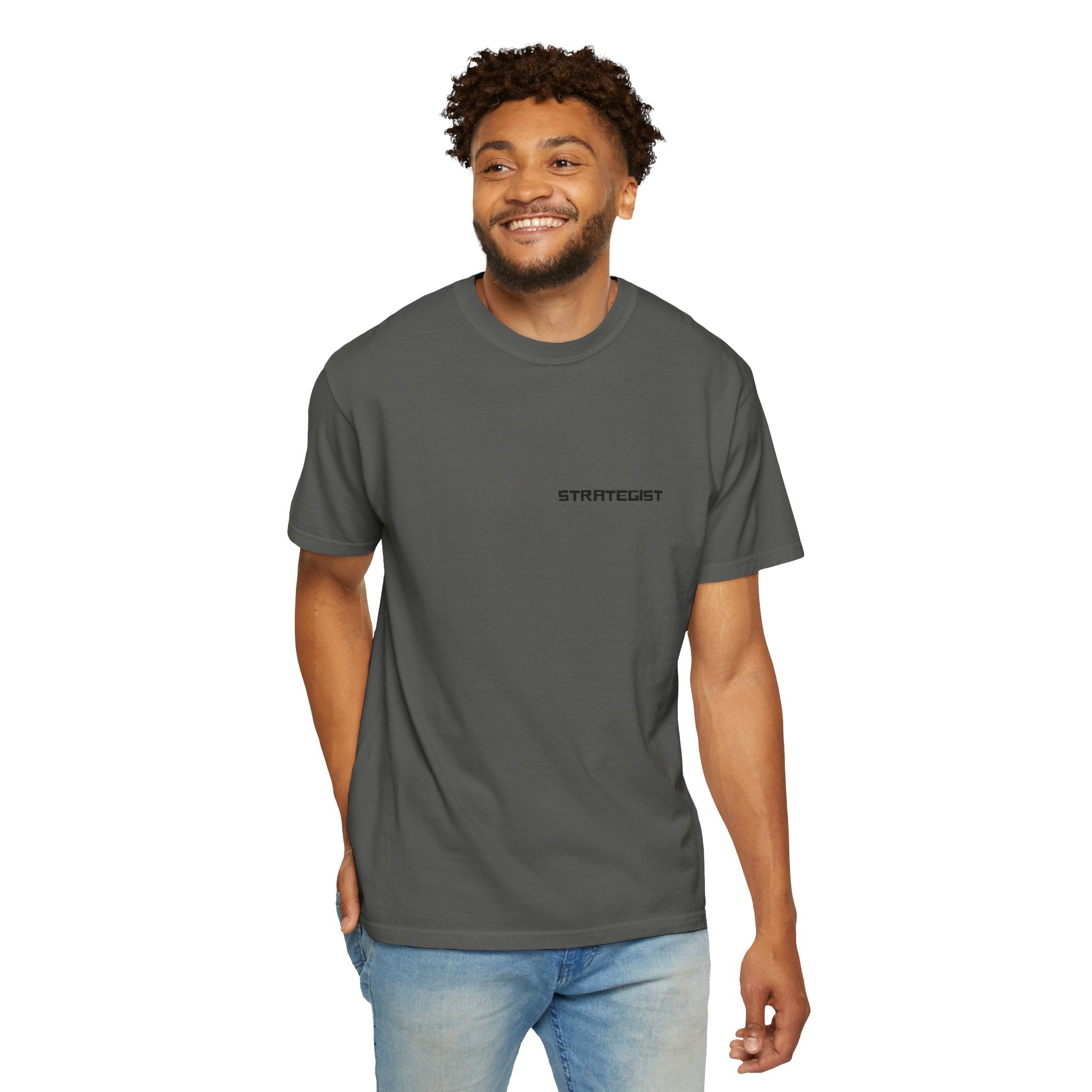 Strategist Minimalist Tee — Small Chest Text Graphic T-Shirt