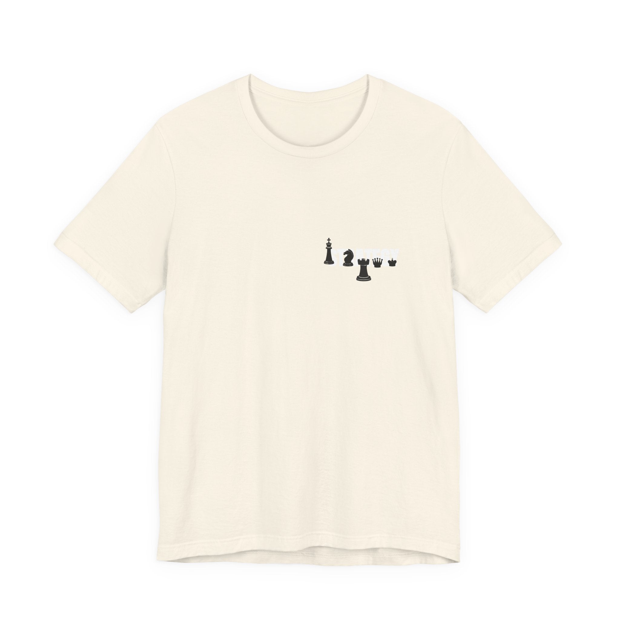 Chess Piece Minimalist Tee — Tiny King, Queen, Bishop Chest Design