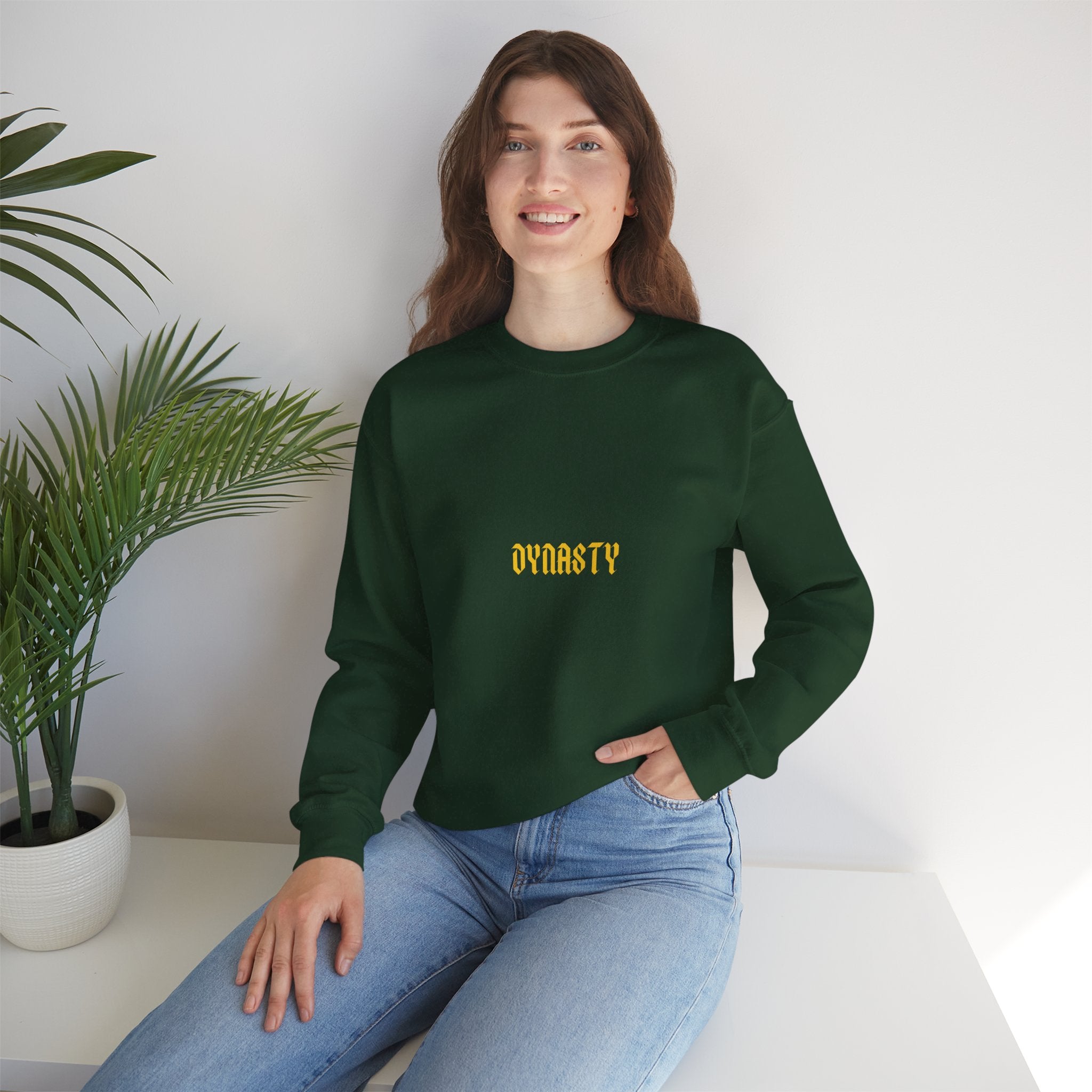 Dynasty Minimalist Crewneck Sweatshirt — Small Gold Text