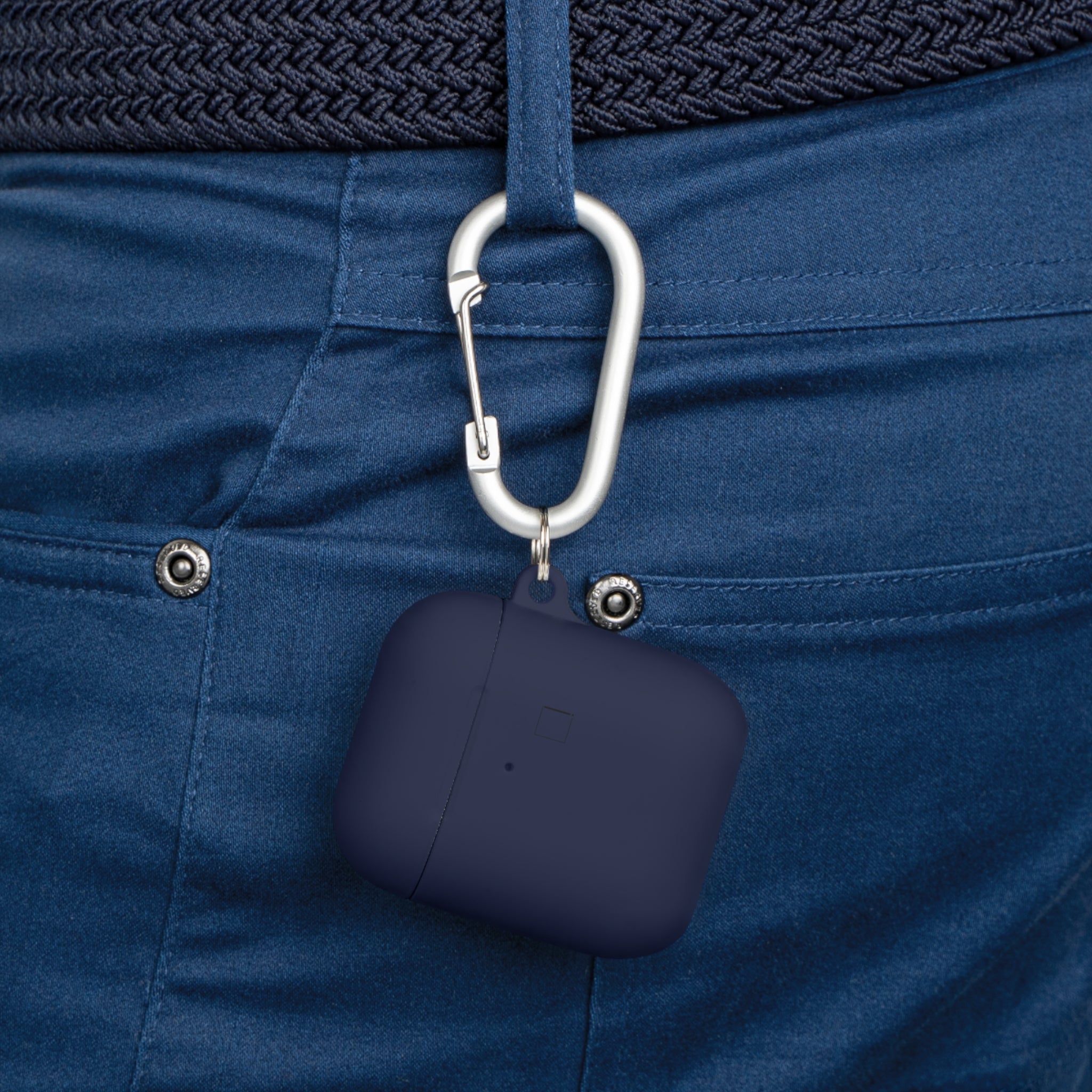 Minimal White AirPods Case with Carabiner — Protective Silicone Cover